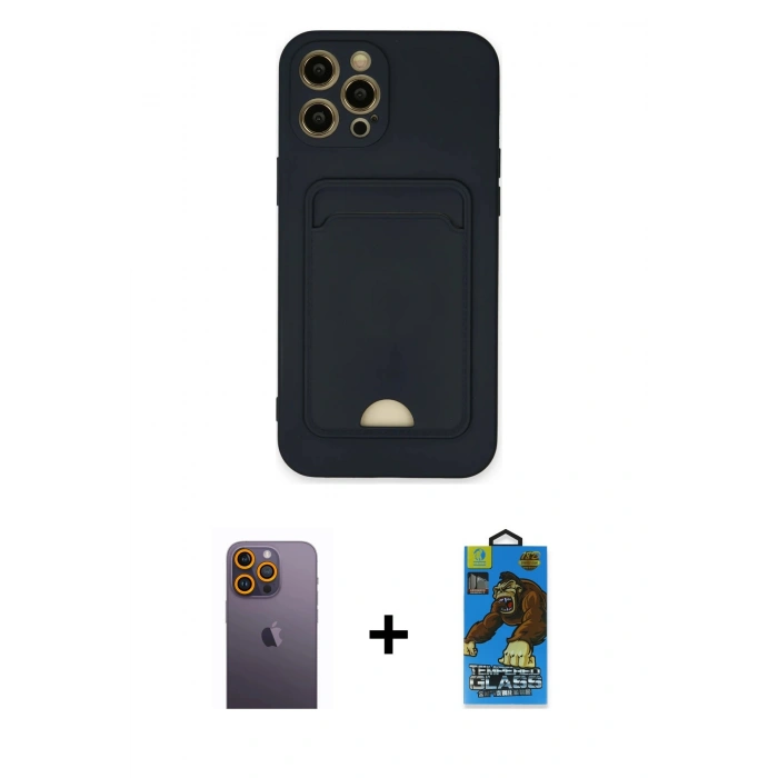 MARSİLYAN™- iPhone 12 Pro Max Kılıf Vadi Çizgi Prime - Siyah 18D Cam Ekran Koruyucu + Sarı Neon Fosforlu Kamera Lens