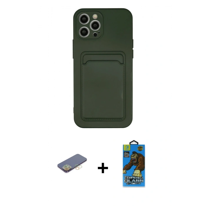 MARSİLYAN™- iPhone 12 Pro Max Kılıf Vadi Çizgi Prime - Siyah 18D Cam Ekran Koruyucu + Renkli Kamera Lens Koruma Cam - SI