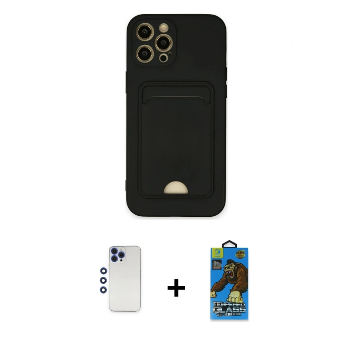MARSİLYAN™- iPhone 12 Pro Max Kılıf Vadi Çizgi Prime - Siyah 18D Cam Ekran Koruyucu + Shine Kamera Lens - LT