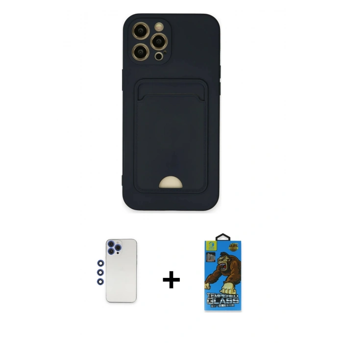 MARSİLYAN™- iPhone 12 Pro Max Kılıf Vadi Çizgi Prime - Siyah 18D Cam Ekran Koruyucu + Shine Kamera Lens - LT