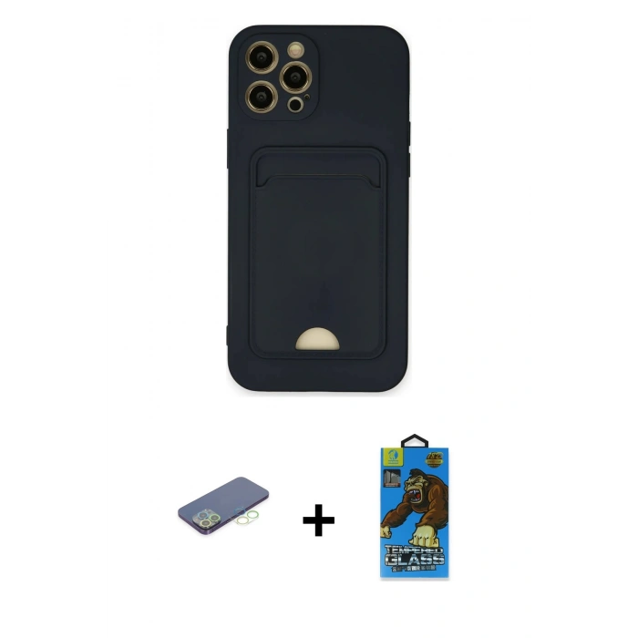 MARSİLYAN™- iPhone 12 Pro Max Kılıf Vadi Çizgi Prime - Siyah 18D Cam Ekran Koruyucu + Renkli Kamera Lens Koruma Cam - YL