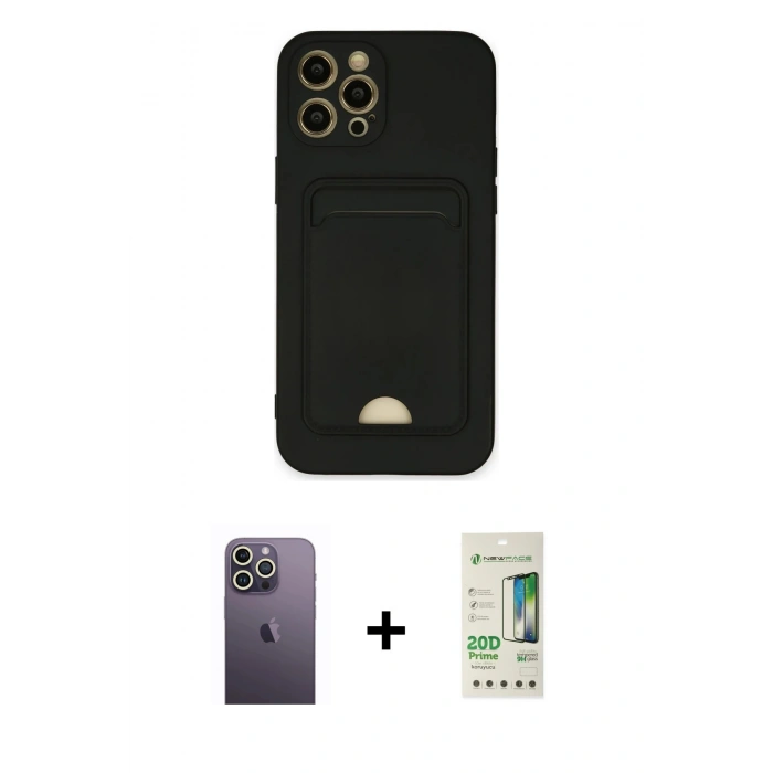 MARSİLYAN™- iPhone 12 Pro Max Kılıf Vadi Çizgi Prime - Siyah 20D Premium Cam Ekran Koruyucu + Neon Fosforlu Kamera Lens - BZ