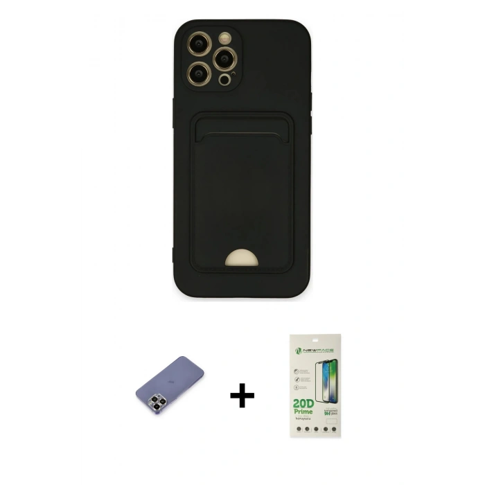MARSİLYAN™- iPhone 12 Pro Max Kılıf Vadi Çizgi Prime - Siyah 20D Premium Cam Ekran Koruyucu + Metal Kamera Lens Koruma Cam - GD