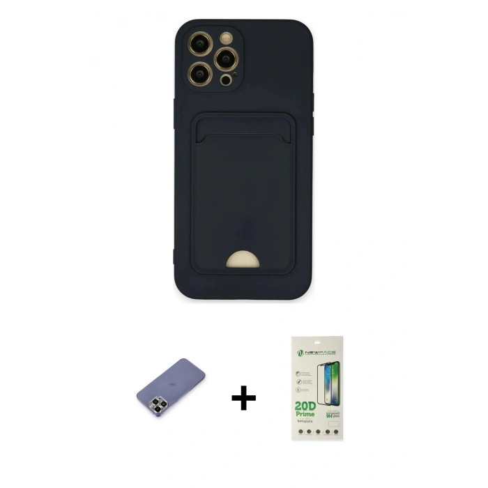 MARSİLYAN™- iPhone 12 Pro Max Kılıf Vadi Çizgi Prime - Siyah 20D Premium Cam Ekran Koruyucu + Metal Kamera Lens Koruma Cam - GD