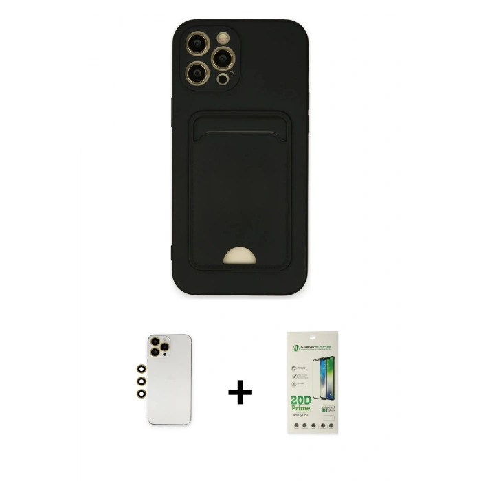 MARSİLYAN™- iPhone 12 Pro Max Kılıf Vadi Çizgi Prime - Siyah 20D Premium Cam Ekran Koruyucu + Shine Kamera Lens - GD