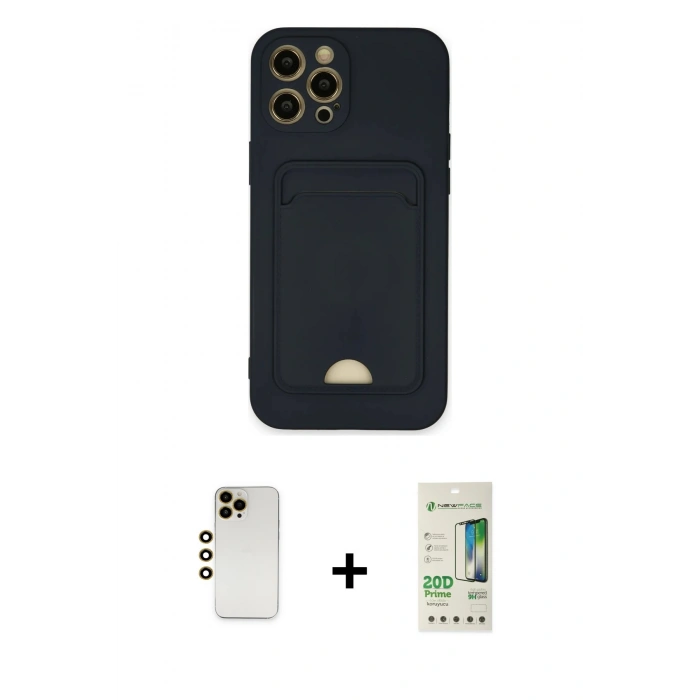 MARSİLYAN™- iPhone 12 Pro Max Kılıf Vadi Çizgi Prime - Siyah 20D Premium Cam Ekran Koruyucu + Shine Kamera Lens - GD
