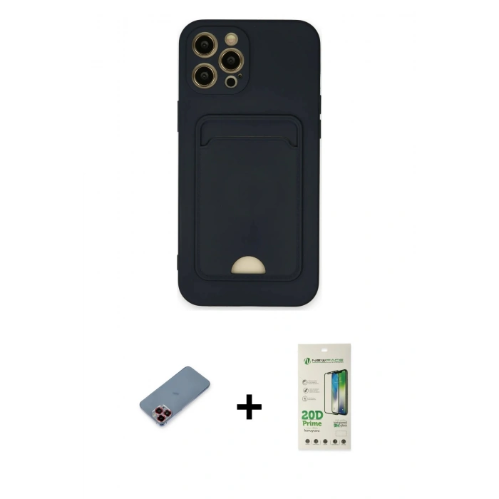 MARSİLYAN™- iPhone 12 Pro Max Kılıf Vadi Çizgi Prime - Siyah 20D Premium Cam Ekran Koruyucu + Metal Kamera Lens Koruma Cam - KI