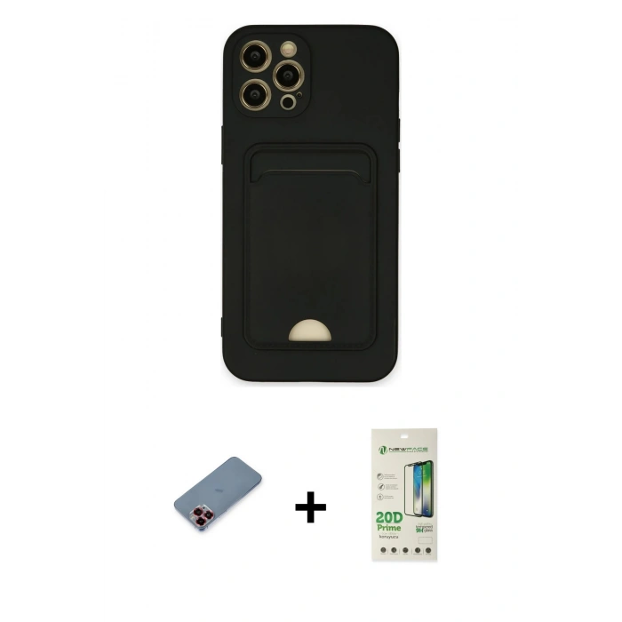 MARSİLYAN™- iPhone 12 Pro Max Kılıf Vadi Çizgi Prime - Siyah 20D Premium Cam Ekran Koruyucu + Metal Kamera Lens Koruma Cam - KI