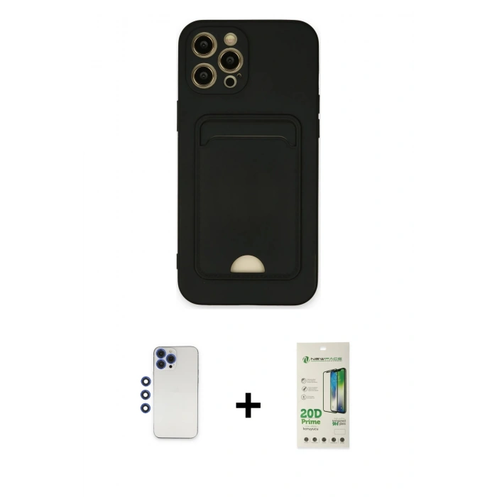 MARSİLYAN™- iPhone 12 Pro Max Kılıf Vadi Çizgi Prime - Siyah 20D Premium Cam Ekran Koruyucu + Shine Kamera Lens - LT