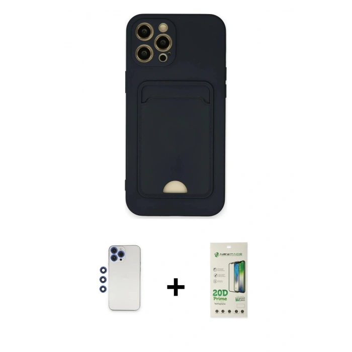 MARSİLYAN™- iPhone 12 Pro Max Kılıf Vadi Çizgi Prime - Siyah 20D Premium Cam Ekran Koruyucu + Shine Kamera Lens - LT