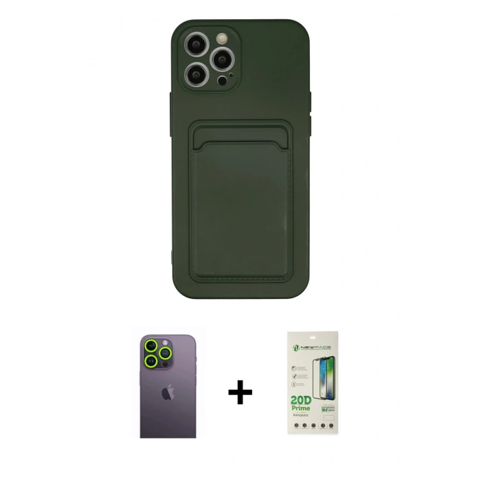 MARSİLYAN™- iPhone 12 Pro Max Kılıf Vadi Çizgi Prime - Siyah 20D Premium Cam Ekran Koruyucu + Neon Fosforlu Kamera Lens - YL