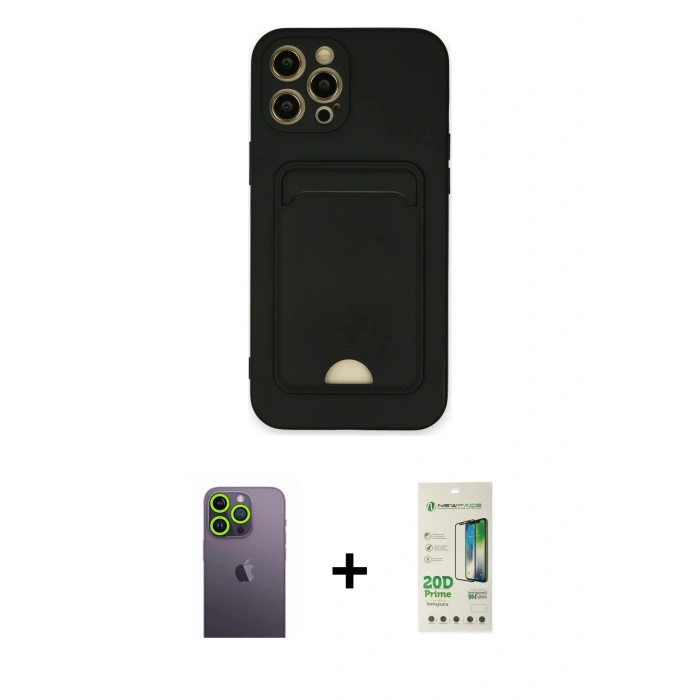 MARSİLYAN™- iPhone 12 Pro Max Kılıf Vadi Çizgi Prime - Siyah 20D Premium Cam Ekran Koruyucu + Neon Fosforlu Kamera Lens - YL