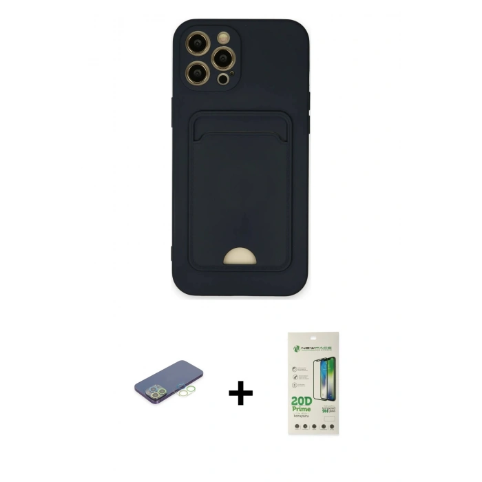 MARSİLYAN™- iPhone 12 Pro Max Kılıf Vadi Çizgi Prime - Siyah 20D Premium Cam Ekran Koruyucu + Renkli Kamera Lens Koruma Cam - YL