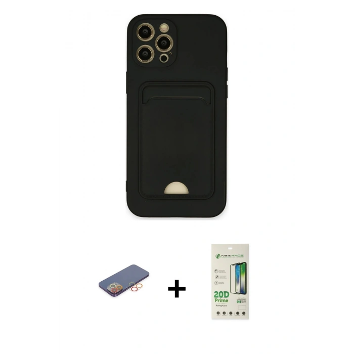 MARSİLYAN™- iPhone 12 Pro Max Kılıf Vadi Çizgi Prime - Siyah 20D Premium Cam Ekran Koruyucu + Renkli Kamera Lens Koruma Cam - TU