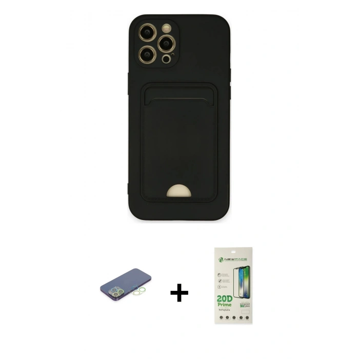 MARSİLYAN™- iPhone 12 Pro Max Kılıf Vadi Çizgi Prime - Siyah 20D Premium Cam Ekran Koruyucu + Renkli Kamera Lens Koruma Cam - YL