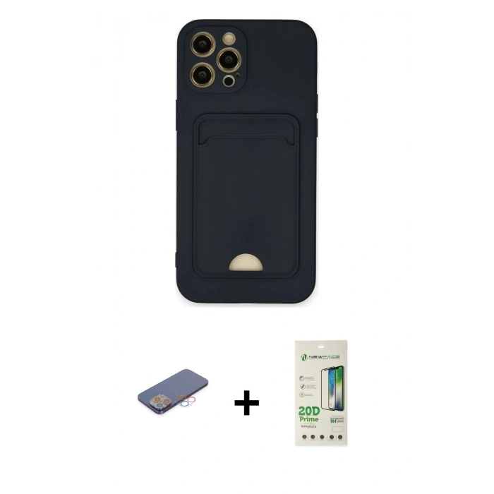 MARSİLYAN™- iPhone 12 Pro Max Kılıf Vadi Çizgi Prime - Siyah 20D Premium Cam Ekran Koruyucu + Renkli Kamera Lens Koruma Cam - PE
