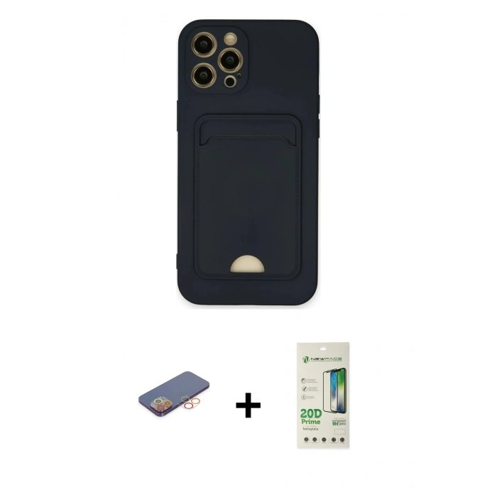 MARSİLYAN™- iPhone 12 Pro Max Kılıf Vadi Çizgi Prime - Siyah 20D Premium Cam Ekran Koruyucu + Renkli Kamera Lens Koruma Cam - TU