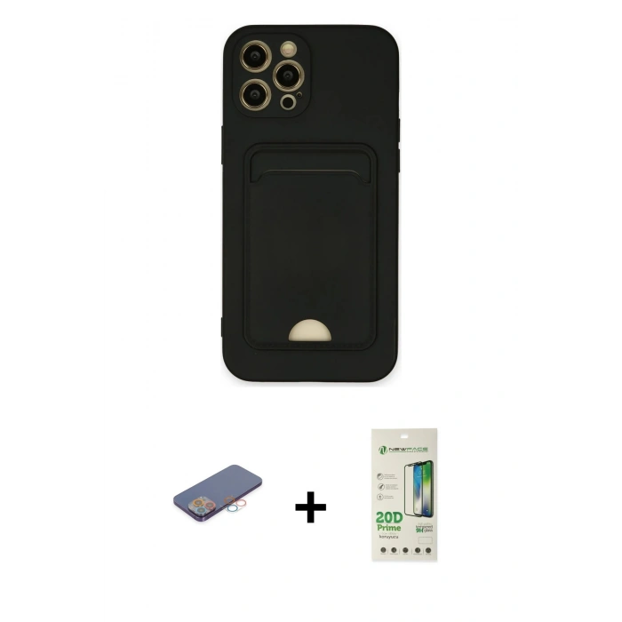 MARSİLYAN™- iPhone 12 Pro Max Kılıf Vadi Çizgi Prime - Siyah 20D Premium Cam Ekran Koruyucu + Renkli Kamera Lens Koruma Cam - PE