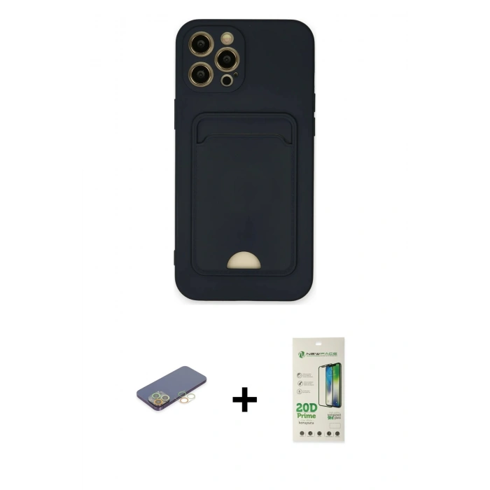 MARSİLYAN™- iPhone 12 Pro Max Kılıf Vadi Çizgi Prime - Siyah 20D Premium Cam Ekran Koruyucu + Renkli Kamera Lens Koruma Cam - SI