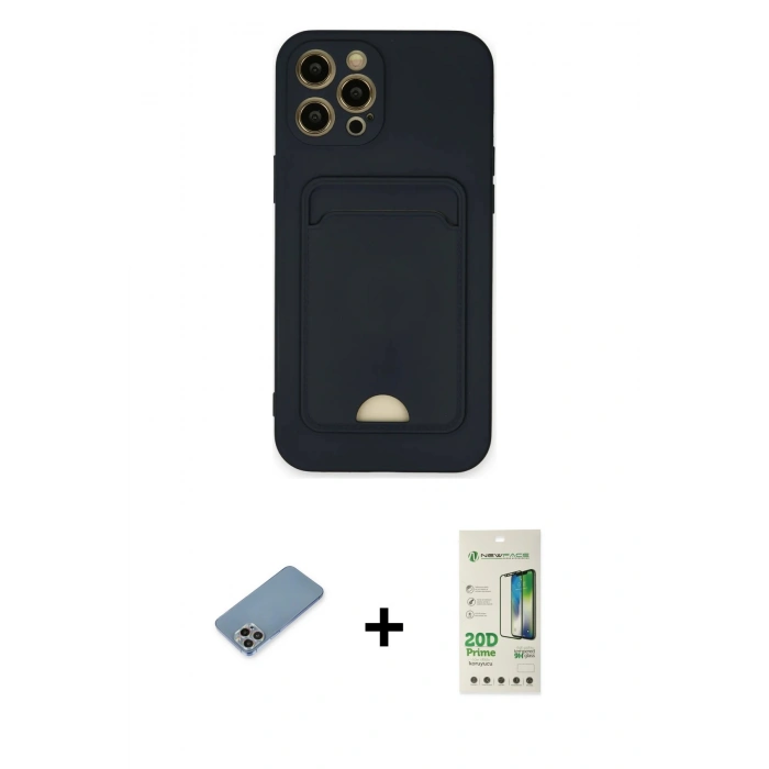 MARSİLYAN™- iPhone 12 Pro Max Kılıf Vadi Çizgi Prime - Siyah 20D Premium Cam Ekran Koruyucu + Shine Kamera Lens Koruma Cam - GI
