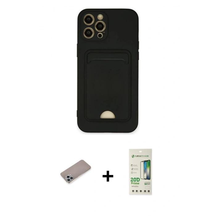 MARSİLYAN™- iPhone 12 Pro Max Kılıf Vadi Çizgi Prime - Siyah 20D Premium Cam Ekran Koruyucu + Shine Kamera Lens Koruma Cam - SABE
