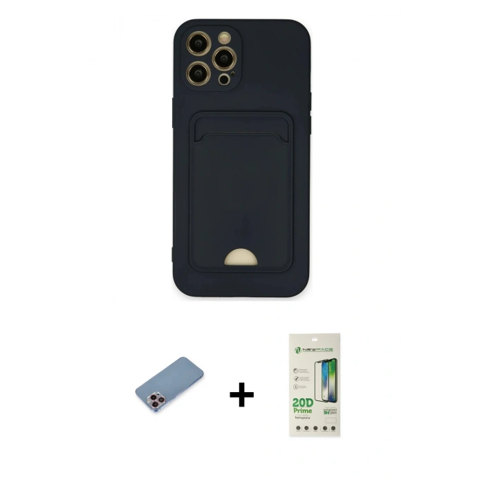 MARSİLYAN™- iPhone 12 Pro Max Kılıf Vadi Çizgi Prime - Siyah 20D Premium Cam Ekran Koruyucu + Shine Kamera Lens Koruma Cam - PE