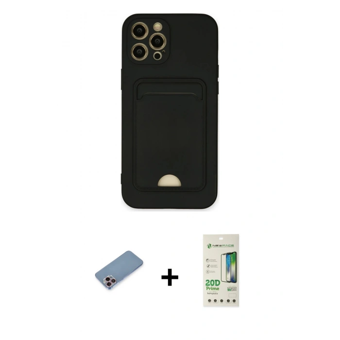 MARSİLYAN™- iPhone 12 Pro Max Kılıf Vadi Çizgi Prime - Siyah 20D Premium Cam Ekran Koruyucu + Shine Kamera Lens Koruma Cam - PE