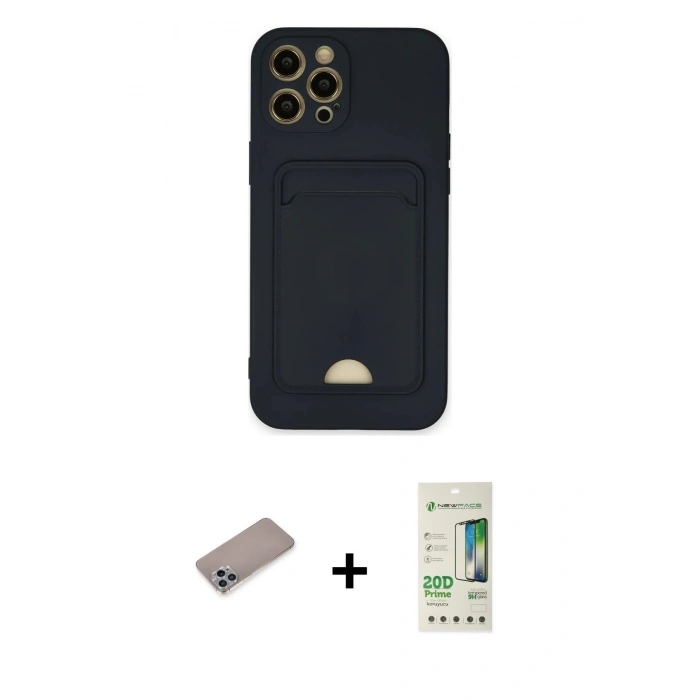 MARSİLYAN™- iPhone 12 Pro Max Kılıf Vadi Çizgi Prime - Siyah 20D Premium Cam Ekran Koruyucu + Shine Kamera Lens Koruma Cam - SABE