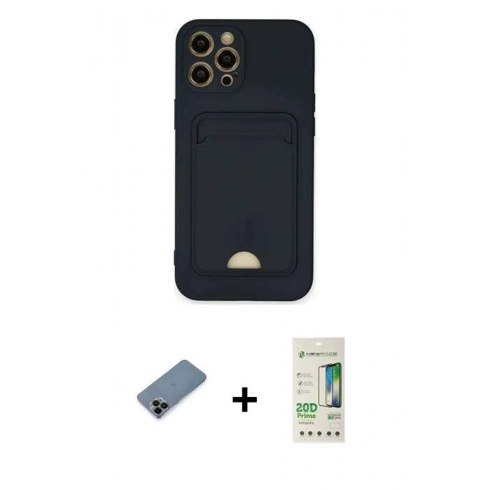MARSİLYAN™- iPhone 12 Pro Max Kılıf Vadi Çizgi Prime - Siyah 20D Premium Cam Ekran Koruyucu + Siyah Shine Kamera Lens Koruma Cam