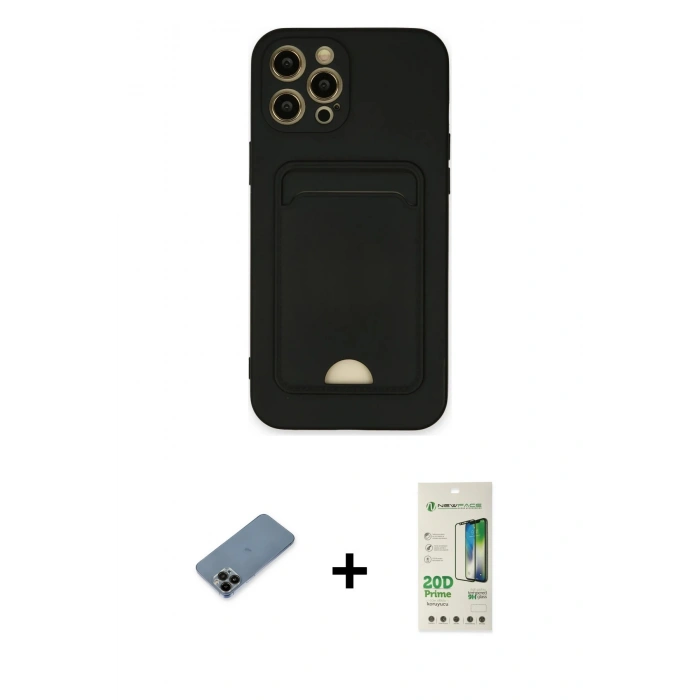 MARSİLYAN™- iPhone 12 Pro Max Kılıf Vadi Çizgi Prime - Siyah 20D Premium Cam Ekran Koruyucu + Siyah Shine Kamera Lens Koruma Cam