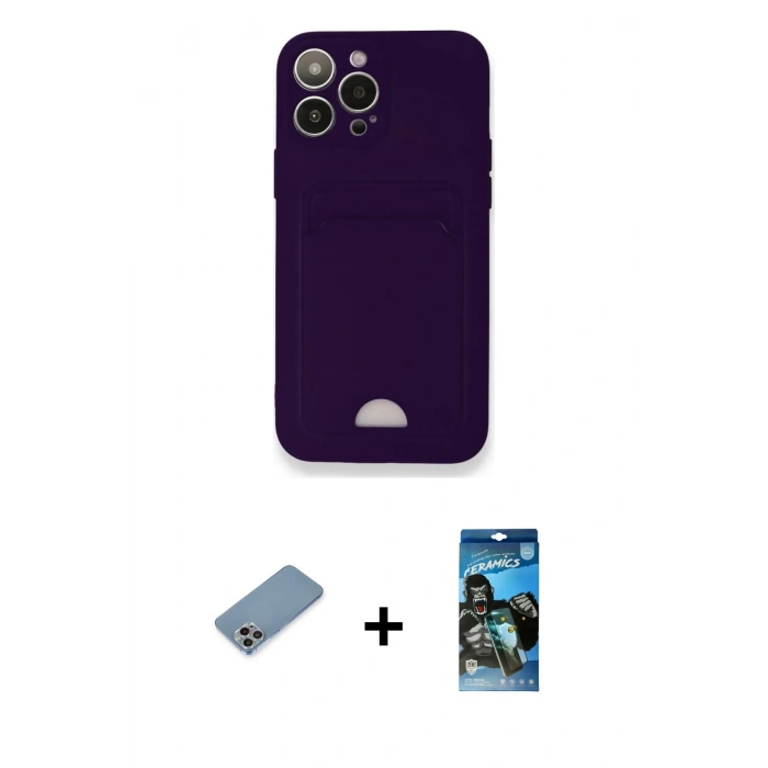 MARSİLYAN™- iPhone 12 Pro Max Kılıf Vadi Çizgi Prime - Siyah 34D Izgaralı Cam + Gökkuşağı Shine Kamera Lens Koruma Cam