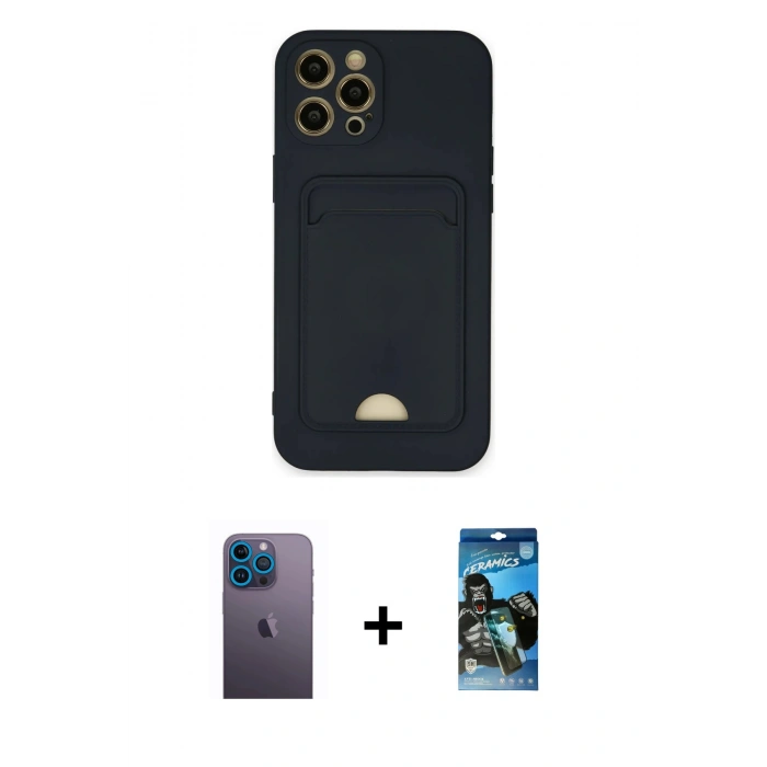 MARSİLYAN™- iPhone 12 Pro Max Kılıf Vadi Çizgi Prime - Siyah 34D Izgaralı Cam + Neon Fosforlu Kamera Lens - MI