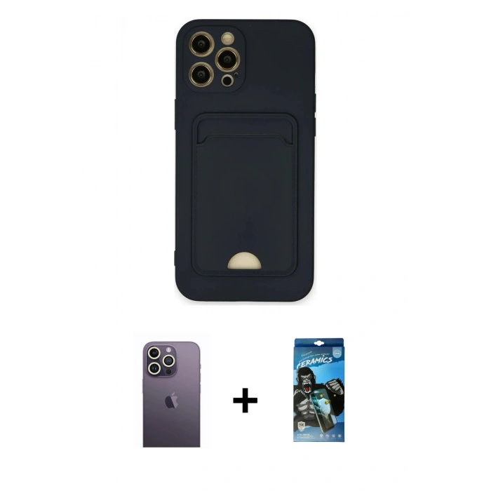 MARSİLYAN™- iPhone 12 Pro Max Kılıf Vadi Çizgi Prime - Siyah 34D Izgaralı Cam + Neon Fosforlu Kamera Lens - BZ