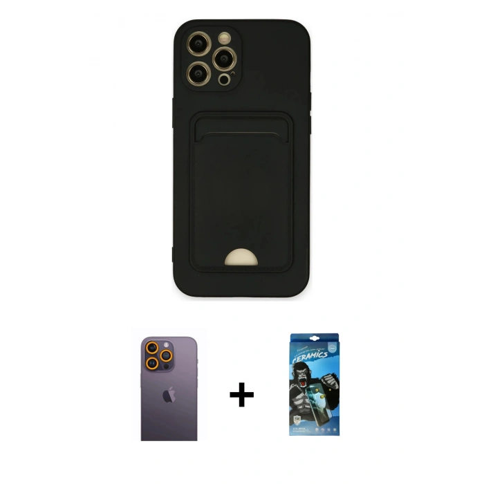MARSİLYAN™- iPhone 12 Pro Max Kılıf Vadi Çizgi Prime - Siyah 34D Izgaralı Cam + Neon Fosforlu Kamera Lens - SI