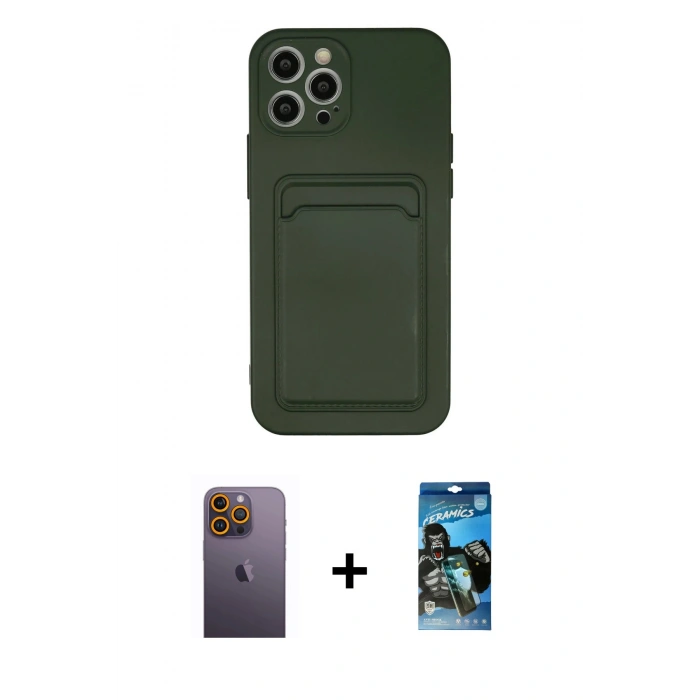 MARSİLYAN™- iPhone 12 Pro Max Kılıf Vadi Çizgi Prime - Siyah 34D Izgaralı Cam + Neon Fosforlu Kamera Lens - SI