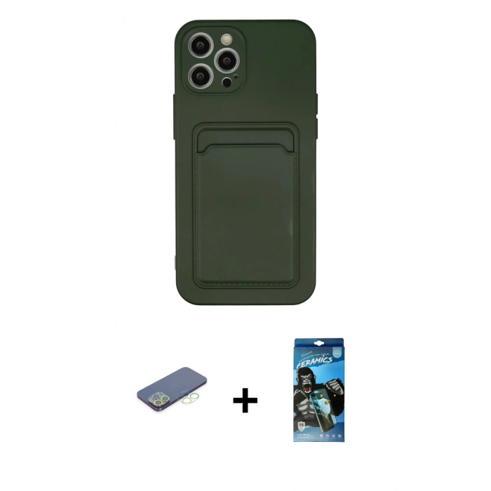 MARSİLYAN™- iPhone 12 Pro Max Kılıf Vadi Çizgi Prime - Siyah 34D Izgaralı Cam + Renkli Kamera Lens Koruma Cam - YL