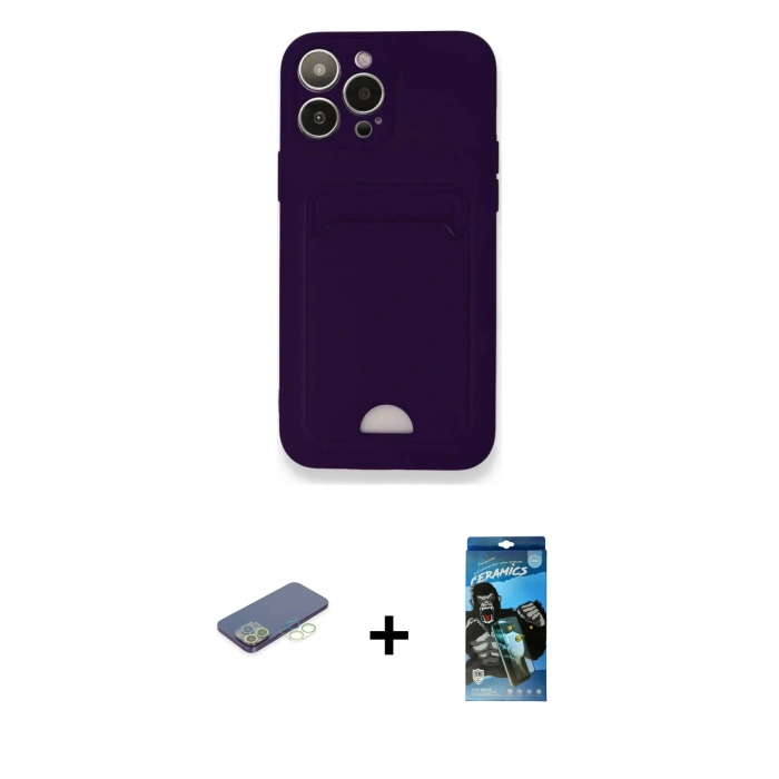 MARSİLYAN™- iPhone 12 Pro Max Kılıf Vadi Çizgi Prime - Siyah 34D Izgaralı Cam + Renkli Kamera Lens Koruma Cam - YL