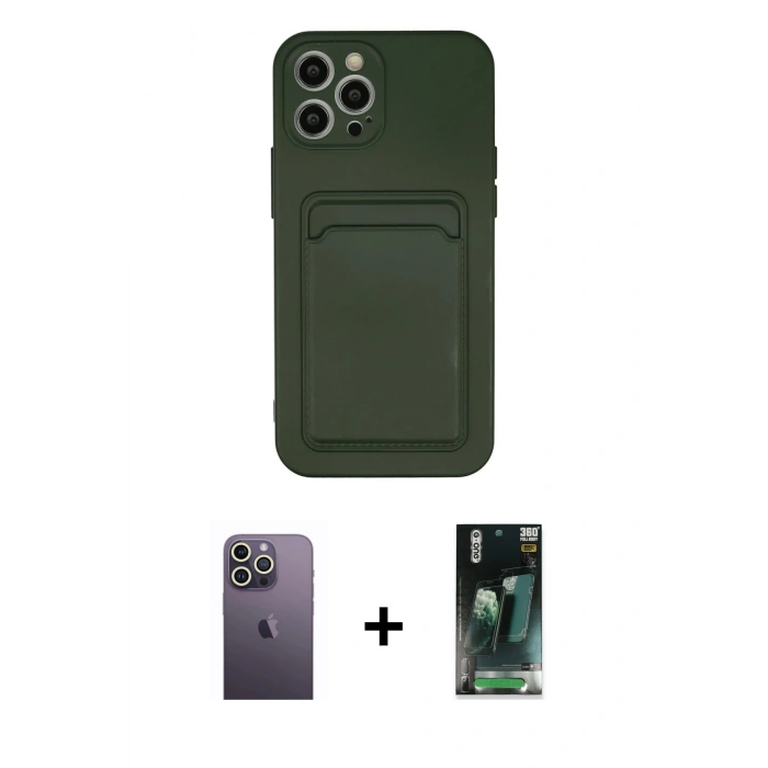 MARSİLYAN™- iPhone 12 Pro Max Kılıf Vadi Çizgi Prime - Siyah 360 Mat Full Body Arka Koruyucu + Neon Fosforlu Kamera Lens - BZ