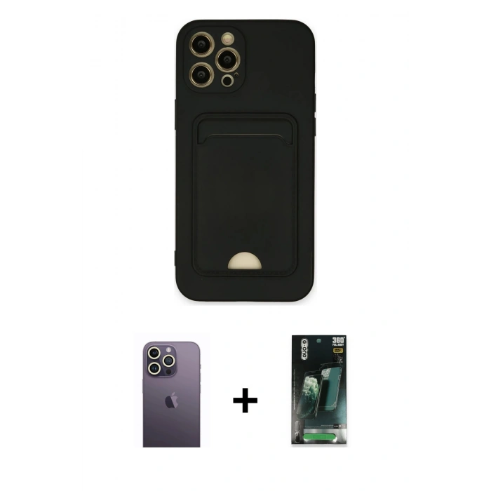 MARSİLYAN™- iPhone 12 Pro Max Kılıf Vadi Çizgi Prime - Siyah 360 Mat Full Body Arka Koruyucu + Neon Fosforlu Kamera Lens - BZ