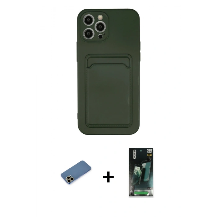 MARSİLYAN™- iPhone 12 Pro Max Kılıf Vadi Çizgi Prime - Siyah 360 Mat Full Body Arka Koruyucu + Shine Kamera Lens Koruma Cam - GD