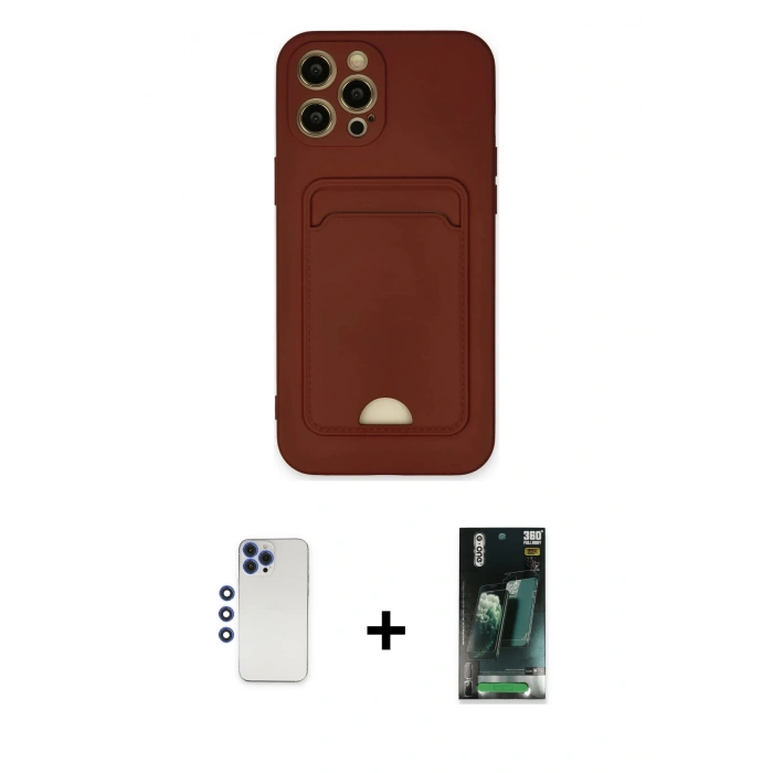 MARSİLYAN™- iPhone 12 Pro Max Kılıf Vadi Çizgi Prime - Siyah 360 Mat Full Body Arka Koruyucu + Lacivert Shine Kamera Lens