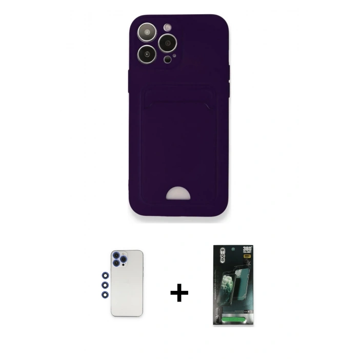 MARSİLYAN™- iPhone 12 Pro Max Kılıf Vadi Çizgi Prime - Siyah 360 Mat Full Body Arka Koruyucu + Lacivert Shine Kamera Lens