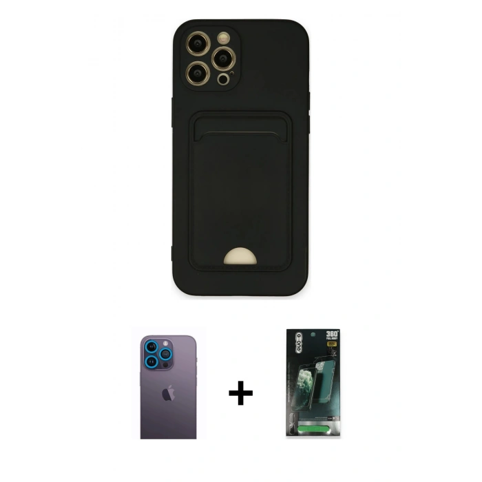 MARSİLYAN™- iPhone 12 Pro Max Kılıf Vadi Çizgi Prime - Siyah 360 Mat Full Body Arka Koruyucu + Neon Fosforlu Kamera Lens - MI