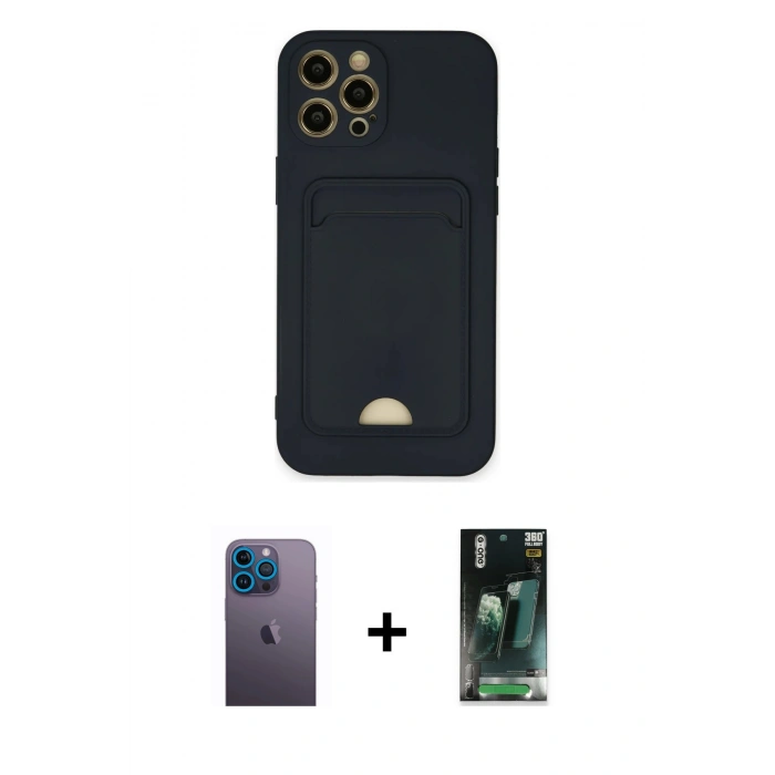 MARSİLYAN™- iPhone 12 Pro Max Kılıf Vadi Çizgi Prime - Siyah 360 Mat Full Body Arka Koruyucu + Neon Fosforlu Kamera Lens - MI