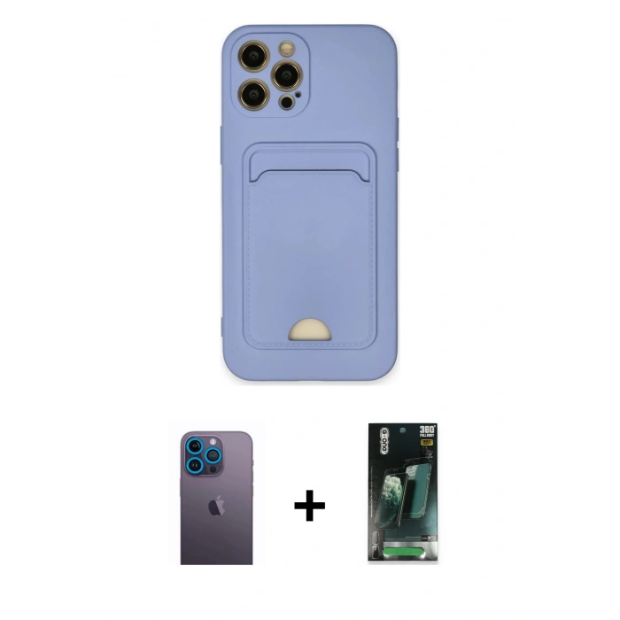 MARSİLYAN™- iPhone 12 Pro Max Kılıf Vadi Çizgi Prime - Siyah 360 Mat Full Body Arka Koruyucu + Neon Fosforlu Kamera Lens - MI