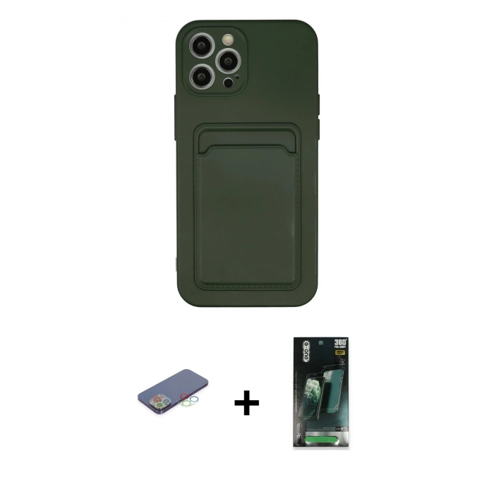 MARSİLYAN™- iPhone 12 Pro Max Kılıf Vadi Çizgi Prime - Siyah 360 Mat Full Body Arka Koruyucu + Renkli Kamera Lens Koruma Cam - MI