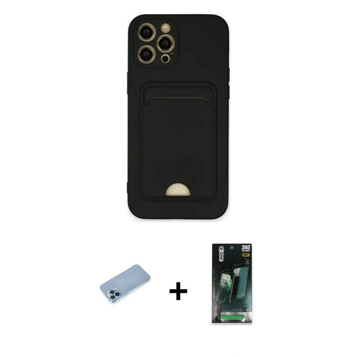 MARSİLYAN™- iPhone 12 Pro Max Kılıf Vadi Çizgi Prime - Siyah 360 Mat Full Body Arka Koruyucu + Mavi Shine Kamera Lens Koruma Cam