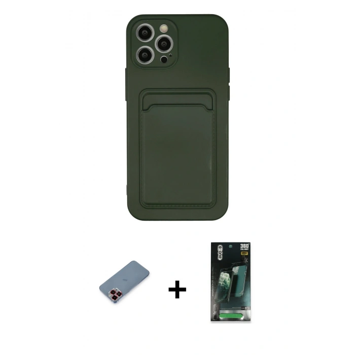 MARSİLYAN™- iPhone 12 Pro Max Kılıf Vadi Çizgi Prime - Siyah 360 Mat Full Body Arka Koruyucu + Metal Kamera Lens Koruma Cam - KI