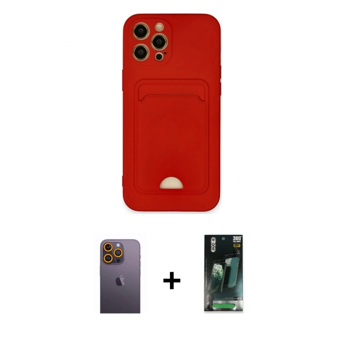 MARSİLYAN™- iPhone 12 Pro Max Kılıf Vadi Çizgi Prime - Siyah 360 Mat Full Body Arka Koruyucu + Neon Fosforlu Kamera Lens - SI