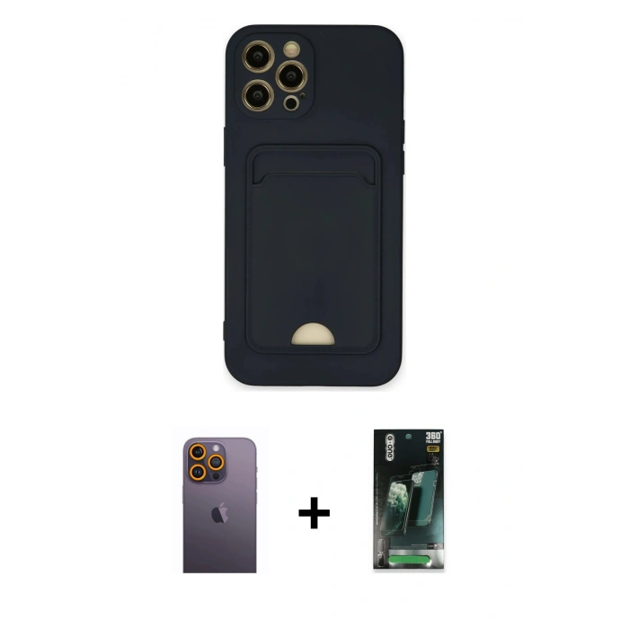 MARSİLYAN™- iPhone 12 Pro Max Kılıf Vadi Çizgi Prime - Siyah 360 Mat Full Body Arka Koruyucu + Neon Fosforlu Kamera Lens - SI